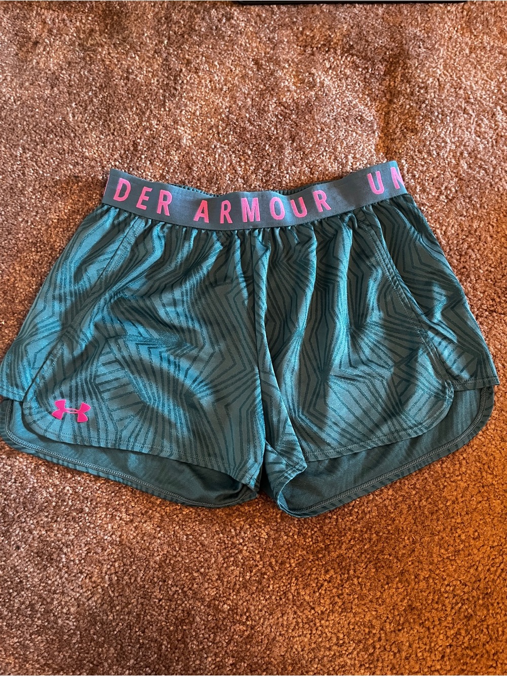 Under Armour Teal Athletic Shorts with Pink Logo Waistband